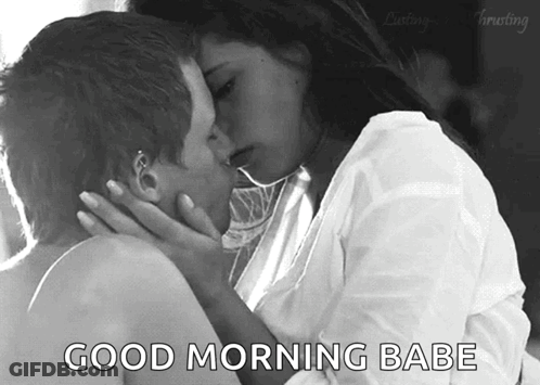 Black And White Couple Kissing Good Morning Babe GIF