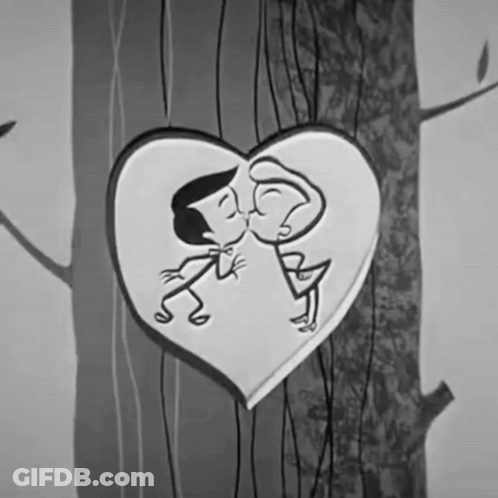 Black And White Couple Kissing In Heart Box GIF