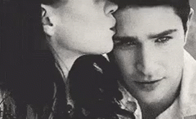 Black And White Couple Romantic Forehead Kiss GIF