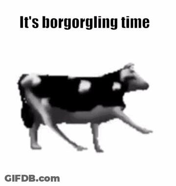 Black And White Cow Saying It's Borgorgling Time GIF