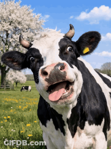 Black And White Cow Tongue Out GIF
