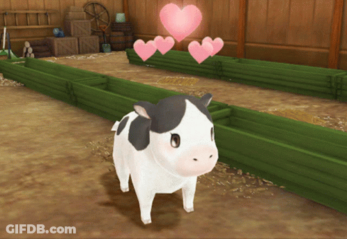 Black And White Cow With Pink Hearts GIF