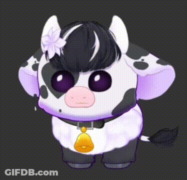 Black And White Cow With Purple Eyes And Flower GIF