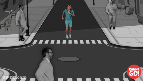 Black And White Crosswalk With Danny Go Logo GIF