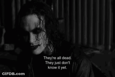 Black And White Crow Saying They're All Dead And They Just Don't Know It Yet GIF
