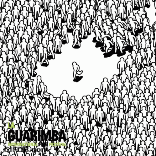 Black And White Crowd Drawing With Word Buarimba GIF