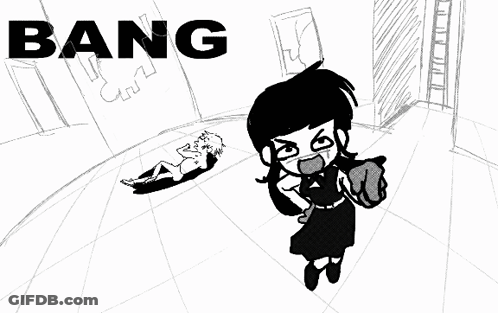 Black And White Drawing Girl Bang Bang GIF