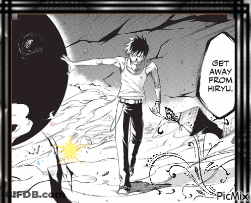 Black And White Drawing Man Saying Get Away From Hiryu GIF