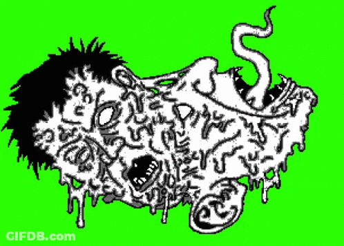 Black And White Drawing Of A Head On Green Background GIF