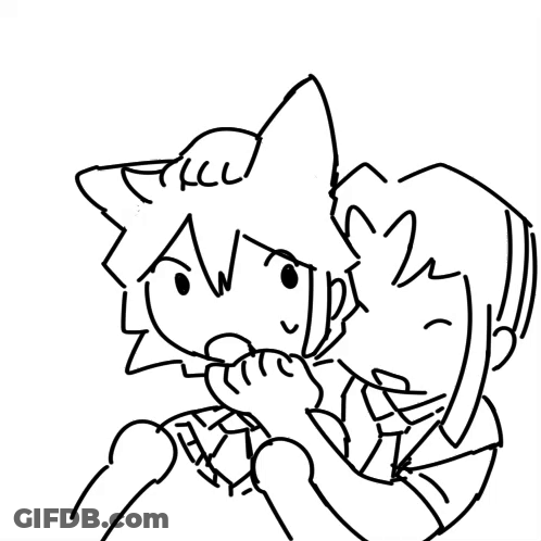 Black And White Drawing Of Boy And Girl With Cat Ears GIF