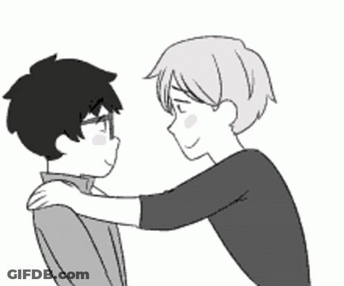 Black And White Drawing Of Boy Hugging Boy GIF