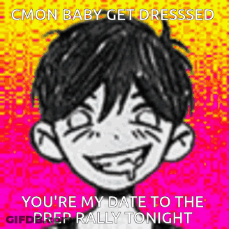 Black And White Drawing Of Boy With Smiley Face On Pink And Yellow Background GIF