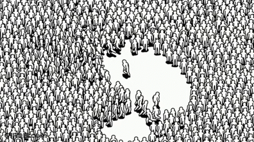 Black And White Drawing Of Crowd Around Group GIF