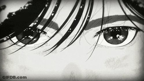 Black And White Drawing Of Eyes And Hair GIF