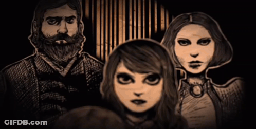 Black And White Drawing Of Family With Bearded Man And Three Girls GIF