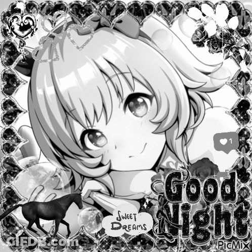 Black And White Drawing Of Girl Good Night Sweet Dreams GIF