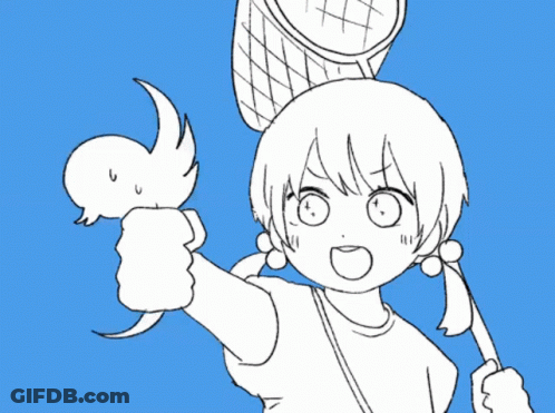 Black And White Drawing Of Girl Holding Bird Catcher GIF