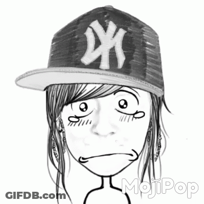 Black And White Drawing Of Girl In NY Yankees Hat GIF