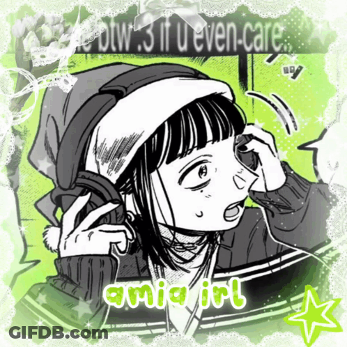 Black And White Drawing Of Girl Wearing Headphones With Ania IRL GIF