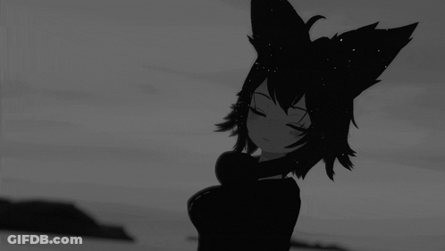 Black And White Drawing Of Girl With Cat Ears GIF