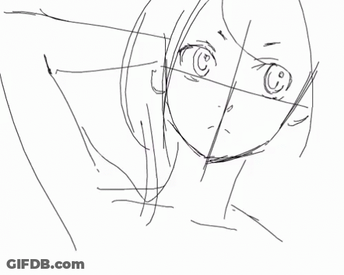Black And White Drawing Of Girl With Chinese Writing GIF