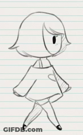 Black And White Drawing Of Girl With Short Hair On Lined Paper GIF