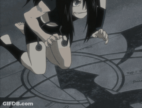 Black And White Drawing Of Kneeling Woman With Circle Saying S GIF