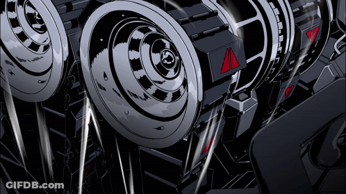 Black And White Drawing Of Machine With Red Triangle GIF