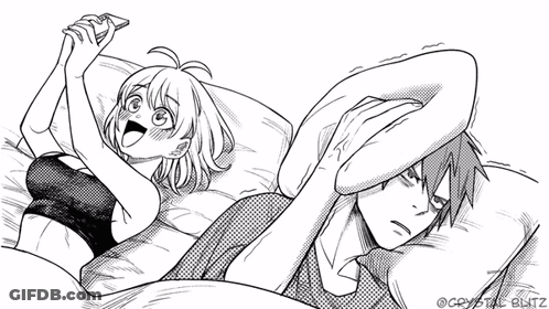 Black And White Drawing Of Man And Woman Laying On Bed GIF