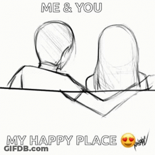 Black And White Drawing Of Man And Woman Sitting Together GIF