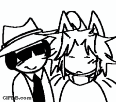 Black And White Drawing Of Man In Hat And Tie Next To Woman In Sunglasses GIF