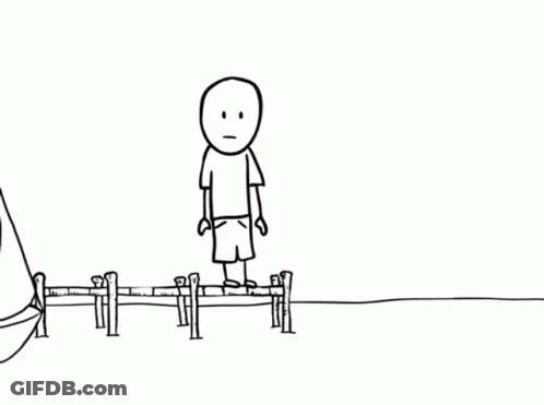 Black And White Drawing Of Man On Pier Next To Sailboat GIF