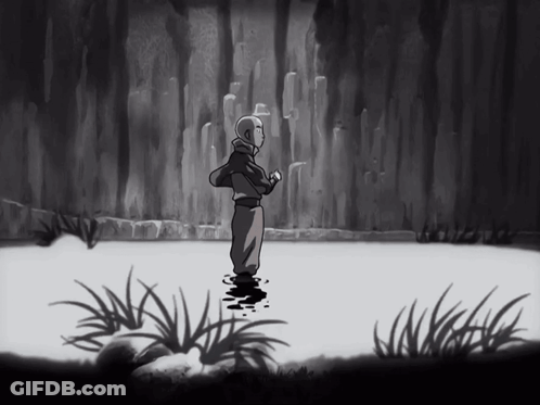Black And White Drawing Of Man Standing In Pond GIF