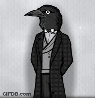 Black And White Drawing Of Man With Bird Head GIF