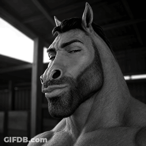 Black And White Drawing Of Man With Horse Head GIF