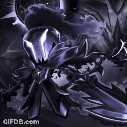 Black And White Drawing Of Monster With Glowing Eyes And Sword GIF