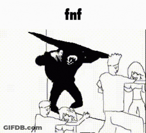 Black And White Drawing Of People Around Man With Huge Head GIF