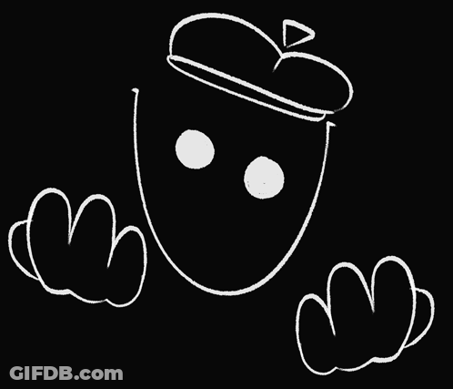 Black And White Drawing Of Person Wearing Hat With Two Eyes GIF