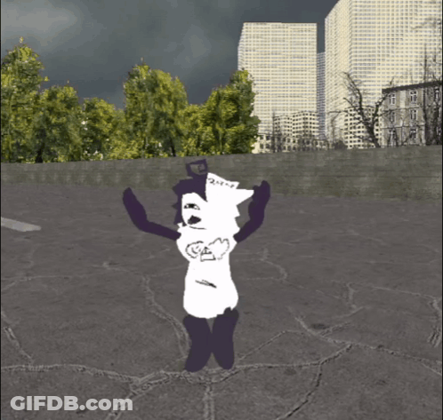 Black And White Drawing Of Person With Hat Saying A In Front Of City GIF