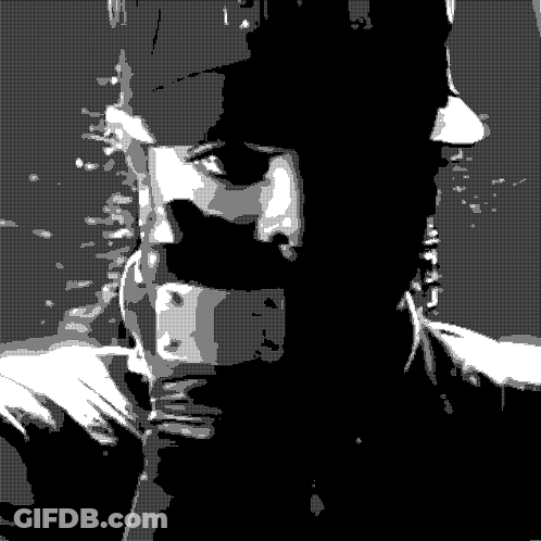 Black And White Drawing Of Person With Mask GIF