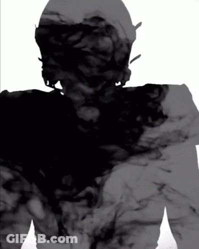 Black And White Drawing Of Person With Smoke From Chest GIF