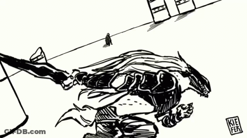 Black And White Drawing Of Samurai With Sword And Beard GIF
