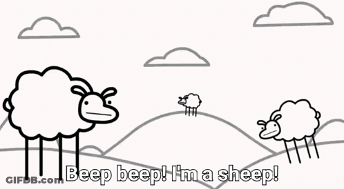 Black And White Drawing Of Three Sheep Saying I Said Beep Beep GIF