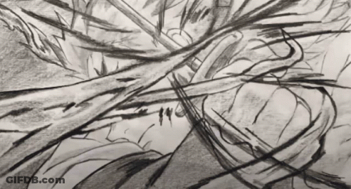 Black And White Drawing Of Tree Trunk GIF