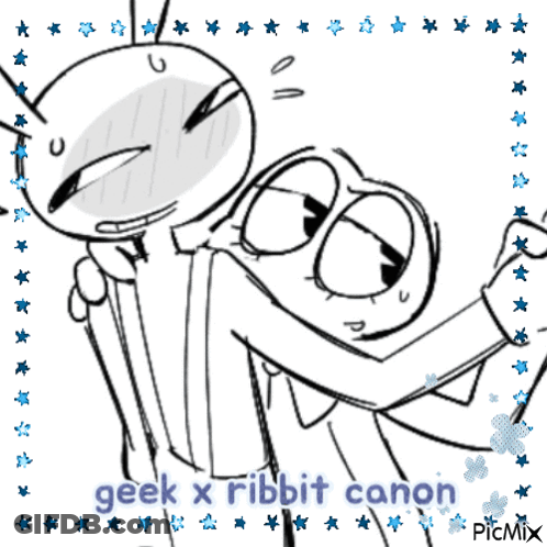 Black And White Drawing Of Two Cartoon Characters Geek X Ribbit Canon GIF