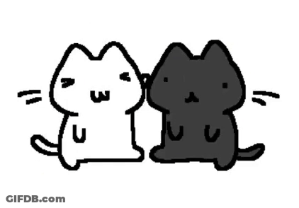 Black And White Drawing Of Two Cats Sitting Next To Each Other GIF