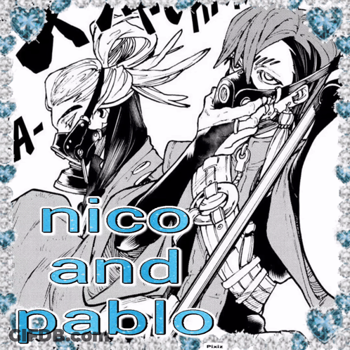 Black And White Drawing Of Two Men With Nico And Pablo GIF