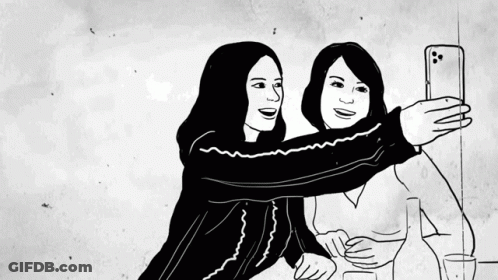 Black And White Drawing Of Two Women Taking Selfie Saying Why You Gotta Wear My Sweater GIF