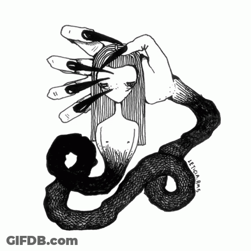 Black And White Drawing Of Woman And Snake Leticia Ros GIF