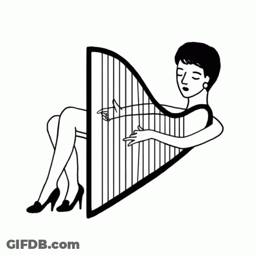 Black And White Drawing Of Woman Playing Harp GIF